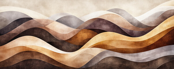 Poster - A painting of a mountain range with brown and tan colors. The painting has a sense of depth and texture, with the mountains appearing to be made of sand. The overall mood of the painting is serene