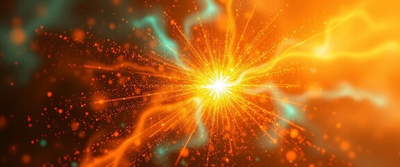 Wall Mural - Abstract orange and teal energy burst; glowing nebula, vibrant particles, galaxy, wave