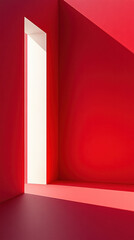 Poster - A red room with a white door and a white wall. The room is empty and the door is open