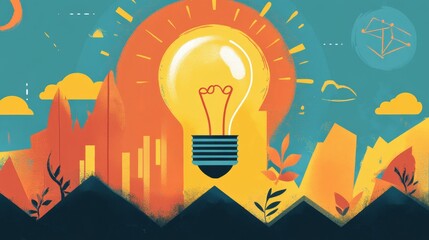 Poster - Illuminating ideas creative innovation in a vibrant landscape digital art colorful environment abstract viewpoint
