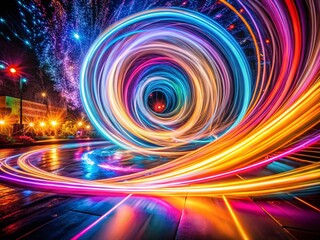 Poster - Vibrant Abstract Light Trails, Long Exposure Photography, Artistic Night Scene
