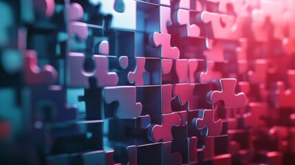 Poster - Puzzle pieces coming together abstract art digital creation vibrant environment close-up view concept of unity