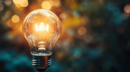 Poster - Illuminating innovation light bulb concept in nature photography bokeh background close-up creativity