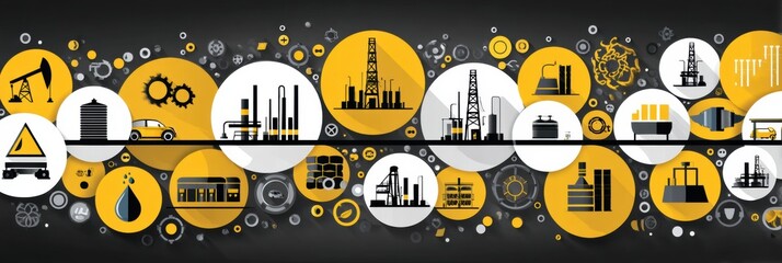 Poster - decorative petroleum icons in a circular arrangement for corporate infographic design