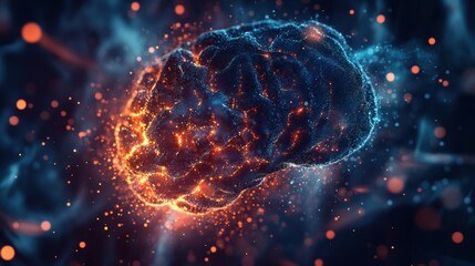 Poster - A vibrant and dynamic abstract illustration of a brain featuring glowing particles and light effects, symbolizing data connections and cognitive processes.