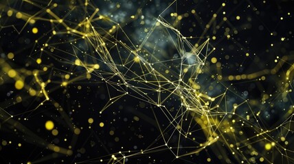 Poster - Abstract picture of golden particle with sparkle atom style design connect and flow show energy dynamic represent connection of star in universe or atom of dust in space with mysterious scene. AIG53.
