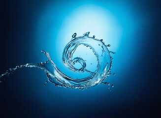 Leinwandbilder - An image of water in a spiral shape against a vibrant blue background, capturing the movement and splash with its fluidity. Hints of water are visible.