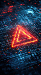 Poster - A blue and red image of a triangle with a red line through it. The image has a futuristic and technological feel to it