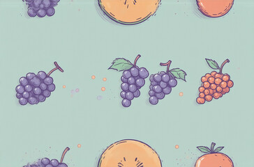 Poster - A delightful illustration featuring various fruits, perfect as an avatar. Grapes, melon slices, and oranges are depicted in a pastel color palette, creating a cheerful and vibrant design.