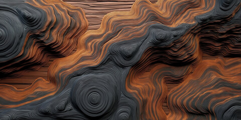 Poster - Abstract topographic landscape forming concentric circles with orange and black colors