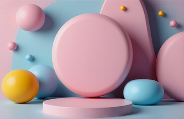 Aufkleber - pastel-colored spheres and geometric shapes create a minimalist, abstract composition. the scene fea