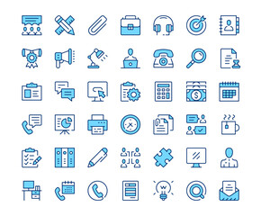 Fototapete - Office icons. Vector line icon set. Modern outline design. Blue concept