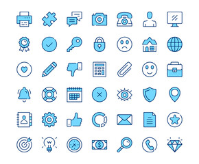 Fototapete - Basic icons. Vector line icon set. Modern outline design. Blue concept
