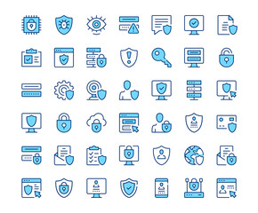 Poster - data protection icons. vector line icon set. modern outline design. blue concept