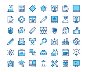 Fototapete - Education icons. Vector line icon set. Modern outline design. Blue concept