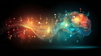 Fototapete - Bright Brain Icon Radiating Happiness With Flowing Music Notes in Vibrant Colors and a Lively Atmosphere