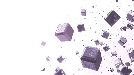 Leinwandbilder - Abstract composition featuring purple cubes scattered isolated on white background with grunge texture