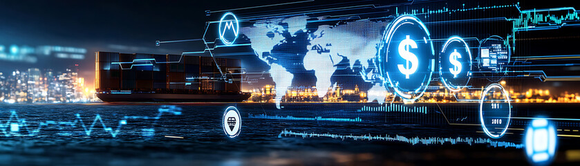 Poster - Financial technology advances in global trade digital environment futuristic viewpoint economic growth