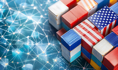 Poster - Global trade dynamics cargo containers digital network infographic modern technology aerial view globalization impact