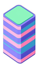 Fototapete - Isometric 3D Building Illustration With Blue Pink and Green Layers Isolated Background