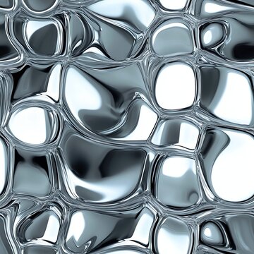 Abstract Liquid Chrome Pattern with Metallic Reflections and Cell Structure