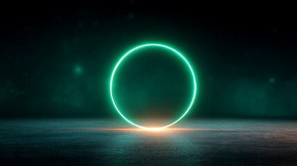 Poster - Glowing green light ring black background grainy gradient noise texture poster banner backdrop abstract design