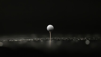 Poster - Golf ball on tee, dark background, minimalist.