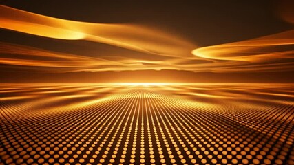 Poster - mesmerizing abstract landscape of golden horizon and flowing waves, dotted patterns evoke warmth and