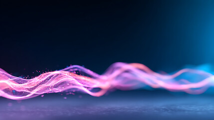 Poster - Purple pink glowing blurred abstract gradient wave on black background grainy noise texture banner copy space