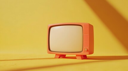 Poster - Retro orange TV on yellow background.