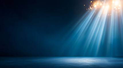 Poster - Light blue glowing abstract ray spotlight wave dark grainy background black noise texture banner design