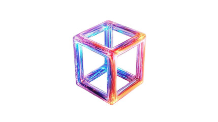 Leinwandbilder - Abstract 3D Geometric Cube Rendered with Neon Lights on Transparent Black Background