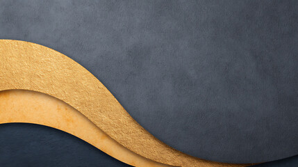 Poster - Abstract golden wave on dark noise texture, black yellow gray grainy gradient background, wide banner size