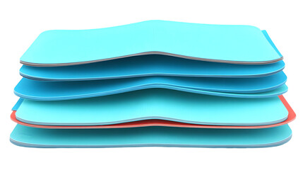 Leinwandbilder - Abstract 3D Illustration of Layered Geometric Shapes in Aqua and Red Colors on Transparent Background