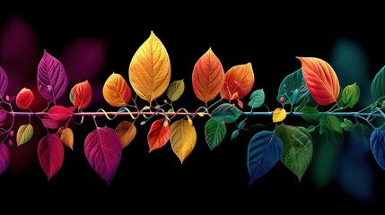 Aufkleber - DNA Helix Transforms Into Vibrant Flower Stem Adorned With Colorful Leaves in a Dark Background