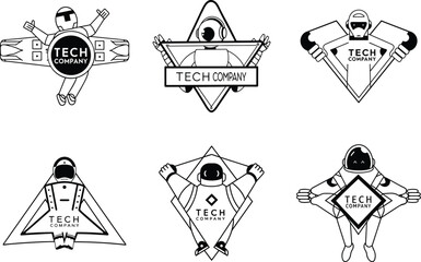 Poster - Collection of black and white futuristic robot logo concepts for tech companies