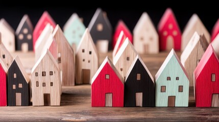 Poster - Charming row of wooden houses showcasing the local community and the importance of community banks in economic growth
