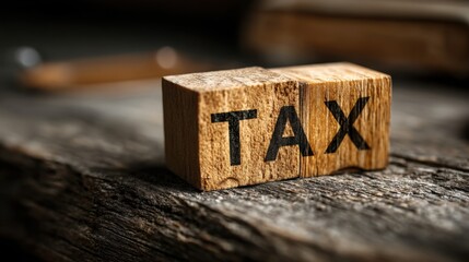 Poster - A wooden block with the word tax symbolizing cyber tax concepts addressing state-level digital service taxation issues