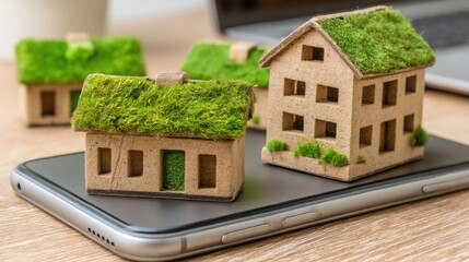 Poster - conceptual illustration of a cell with a house symbolizing investment in virtual twin cities for urb