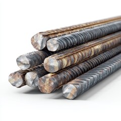 Aufkleber - Industrial rebar construction materials lying on a bright studio background showing rough texture