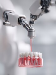 Poster - Advanced dental technology robotic arm performing precise procedure on tooth model for modern dentistry