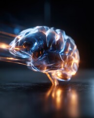 Poster - Artistic depiction of a brain illuminated with blue and orange light against dark elegant background