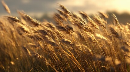 Aufkleber - Ethereal Golden Hour Light on Whispering Wheat Field Pastoral Scene Atmospheric Grain Landscape Wind