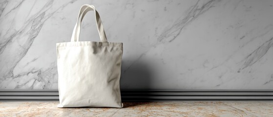 Aufkleber - Clean aesthetic tote bag mockup showcasing blank canvas on marble backdrop ideal for custom design promotions