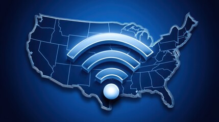 Poster - United states map with wi-fi symbol representing broadband connectivity and digital innovation for modern communication