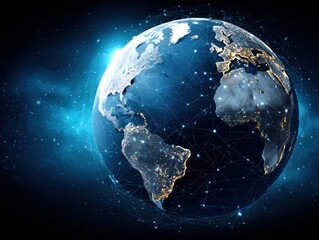 Poster - Global connectivity network digital world conceptual graphic of internet communication illuminated earth