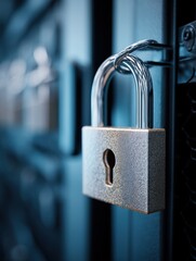 Fototapete - Securing Data Server Room with Metal Padlock in Server Rack for Network Protection in Modern Technology