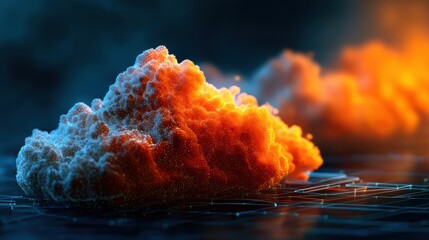 Fototapete - Digital cloud of technology with orange and blue hues a futuristic abstract data networking concept