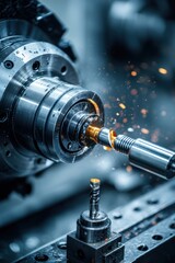 Aufkleber - Precision metal milling process with sparkling chips in industrial workshop modern technology concept