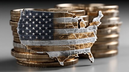 Poster - Usa map displaying a stack of gold coins representing local wealth concentration and economic prosperity concepts